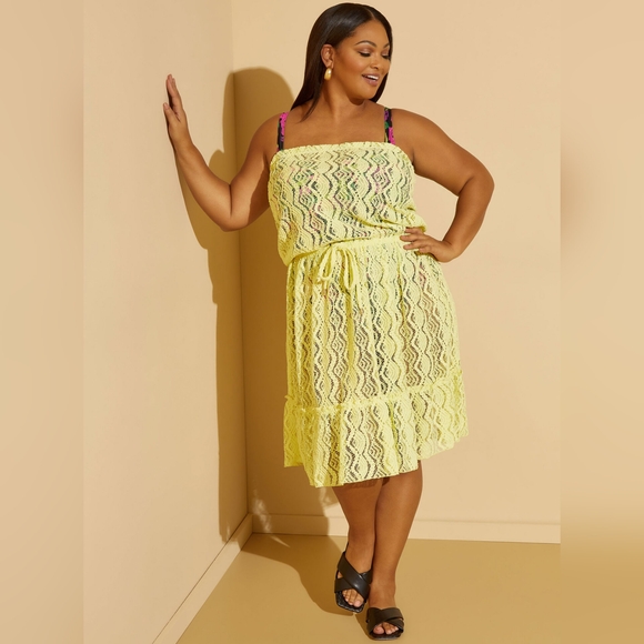 NWT 3x Ashley Stewart~Just Cover Me Lace Swim Cover Up~ Yellow - Picture 2 of 6